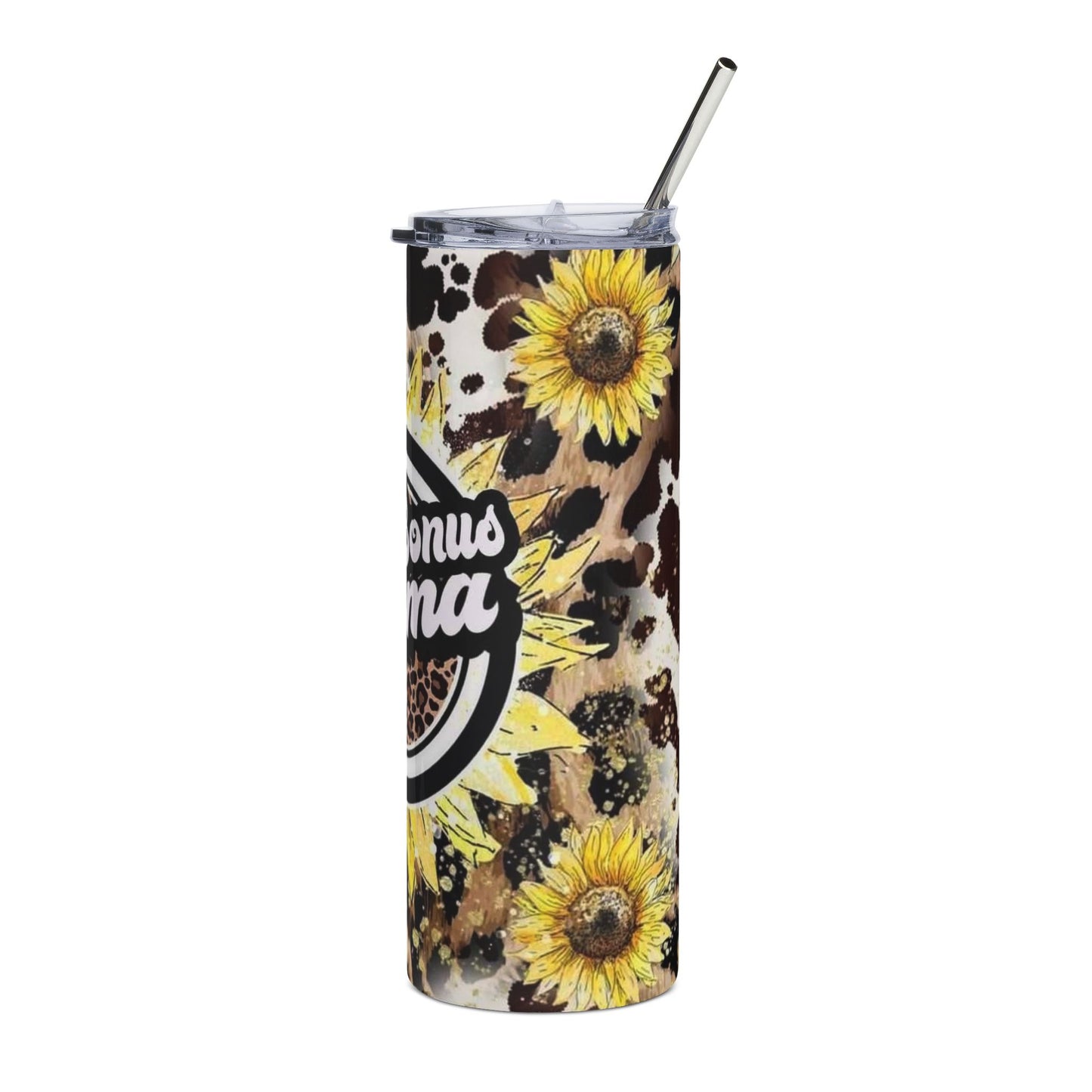 Mama Tumbler 20oz Stainless Steel - 'Bonus Mama' Sunflower Leopard Travel Cup