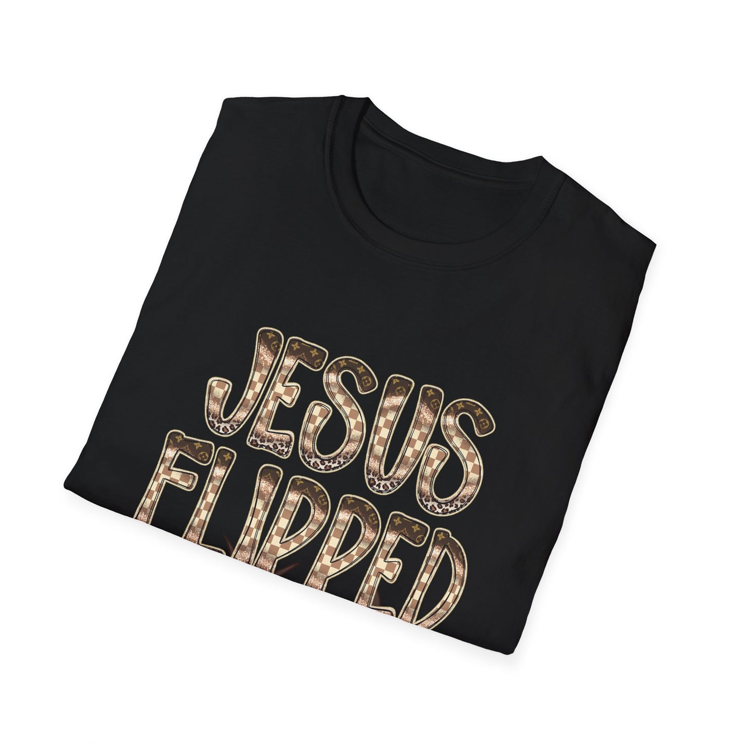 Christian Graphic T-Shirt — "Jesus Flipped Tables" Leopard Print Design