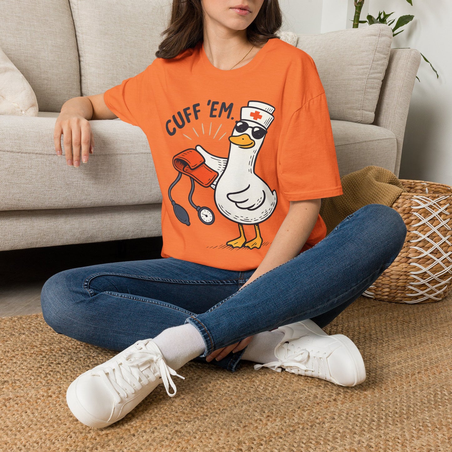 Nurse Goose "Cuff 'Em" T-Shirt — Funny Medical Humor Tee for Nurses & EMTs