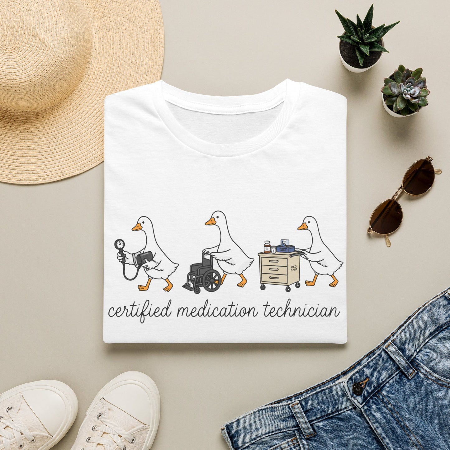 Medication Technician T‑Shirt — Cute Geese 'Certified Medication Technician' Design