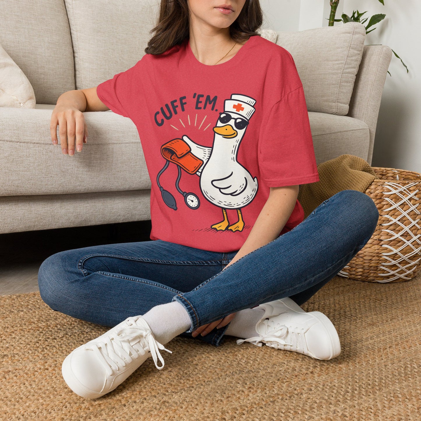 Nurse Goose "Cuff 'Em" T-Shirt — Funny Medical Humor Tee for Nurses & EMTs