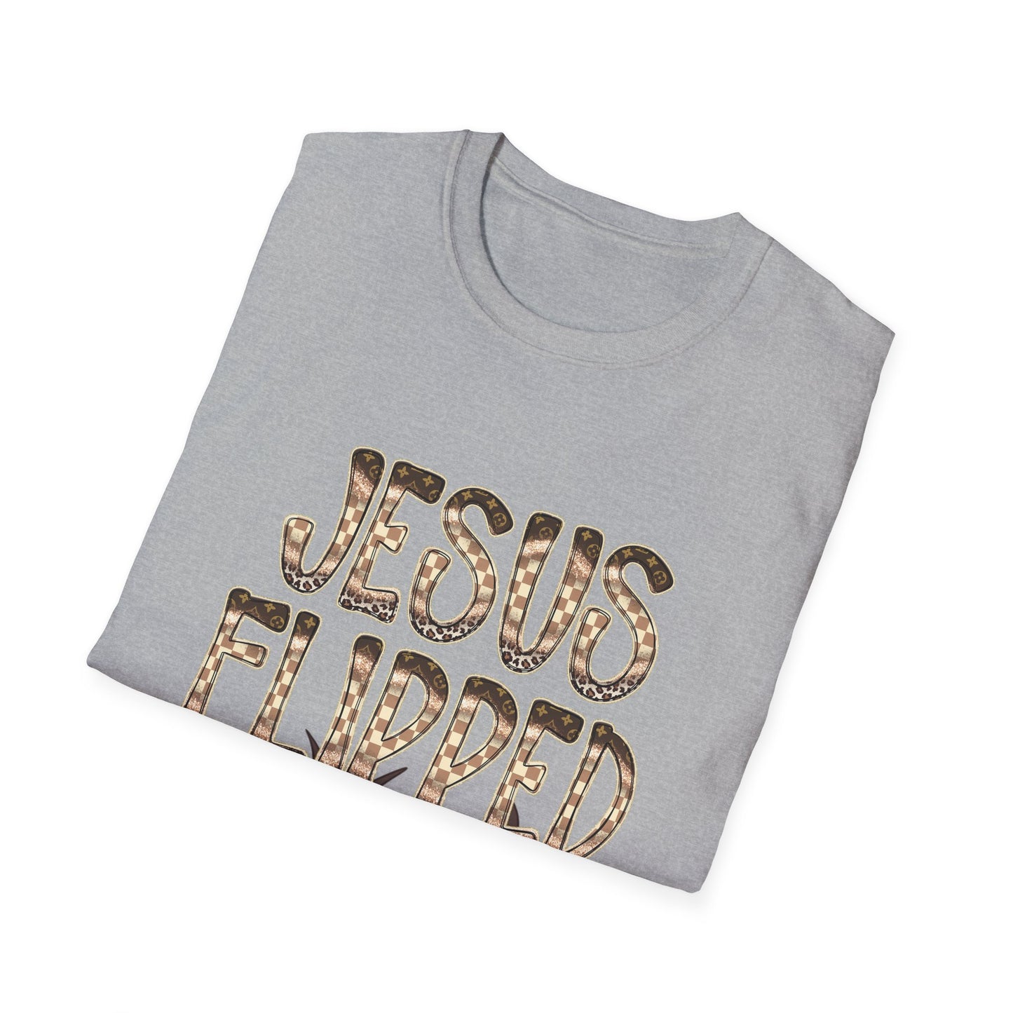 Christian Graphic T-Shirt — "Jesus Flipped Tables" Leopard Print Design