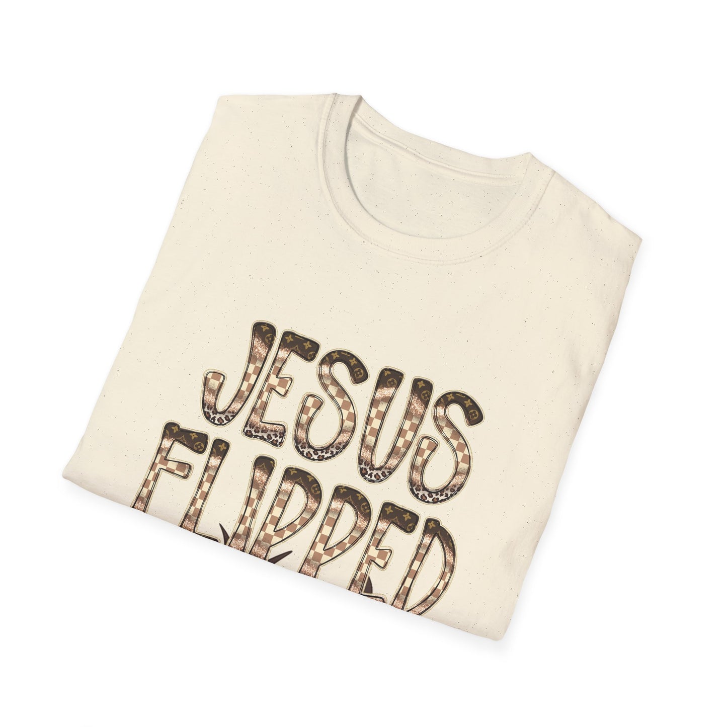 Christian Graphic T-Shirt — "Jesus Flipped Tables" Leopard Print Design