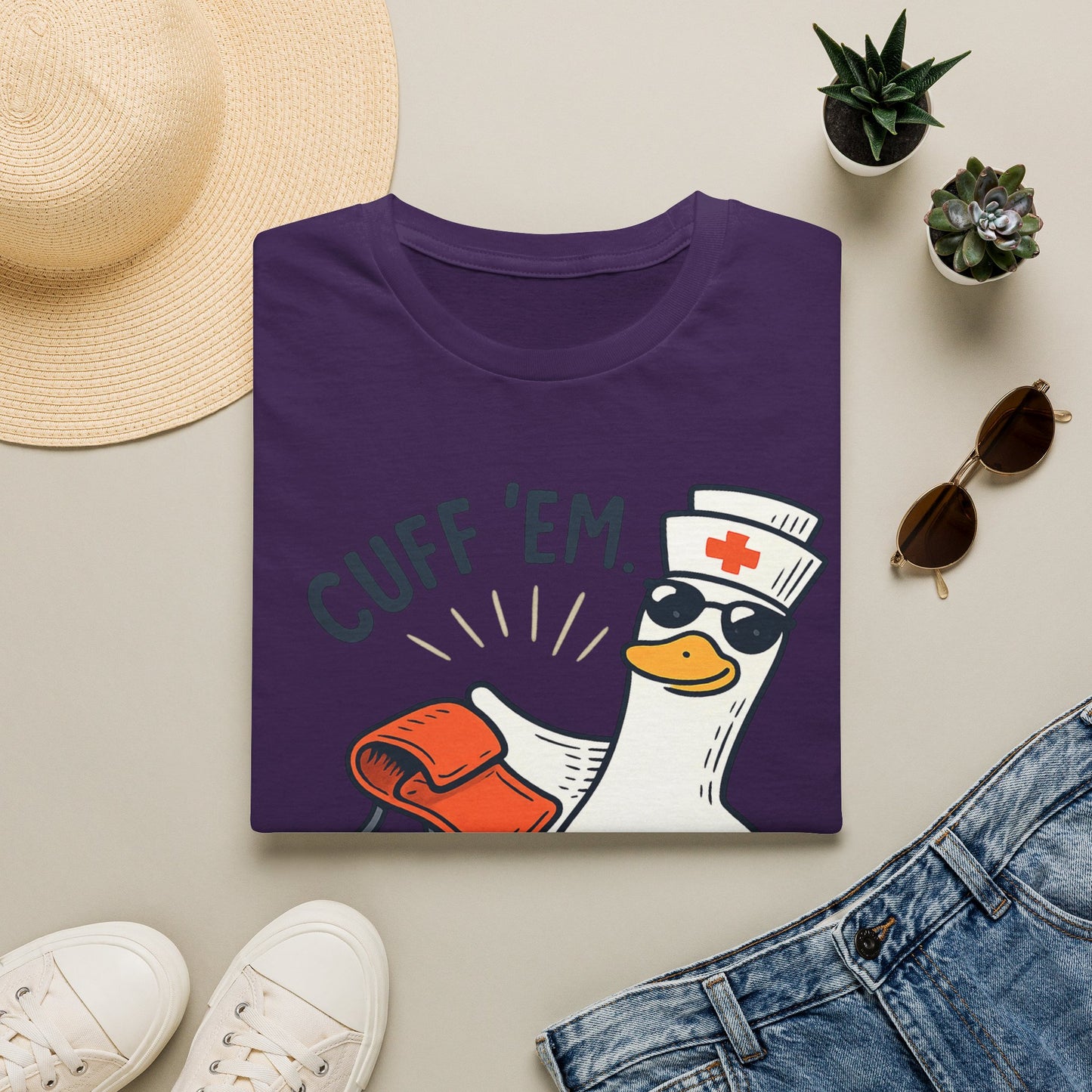 Nurse Goose "Cuff 'Em" T-Shirt — Funny Medical Humor Tee for Nurses & EMTs