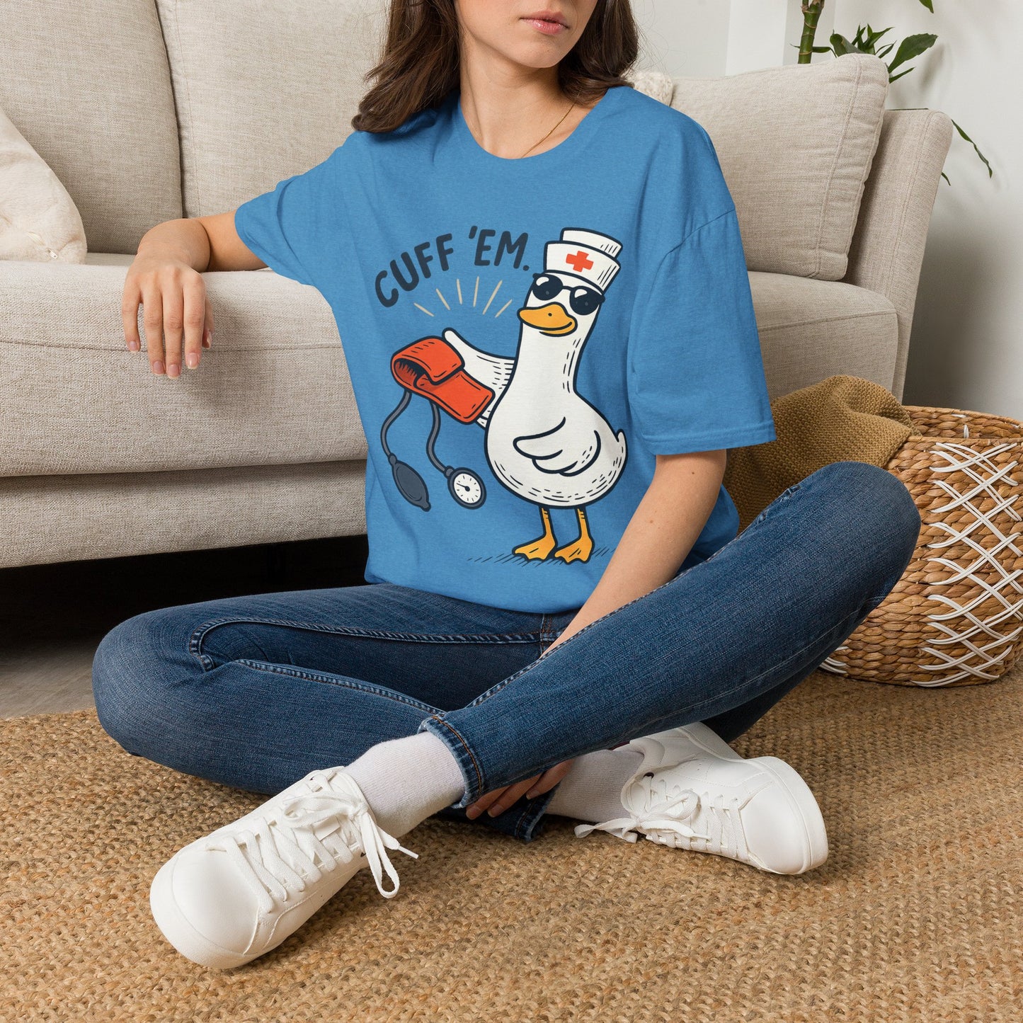 Nurse Goose "Cuff 'Em" T-Shirt — Funny Medical Humor Tee for Nurses & EMTs