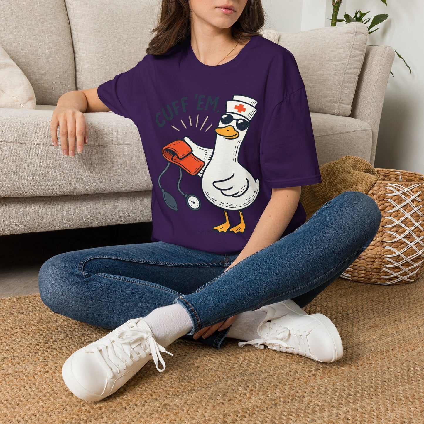 Nurse Goose "Cuff 'Em" T-Shirt — Funny Medical Humor Tee for Nurses & EMTs
