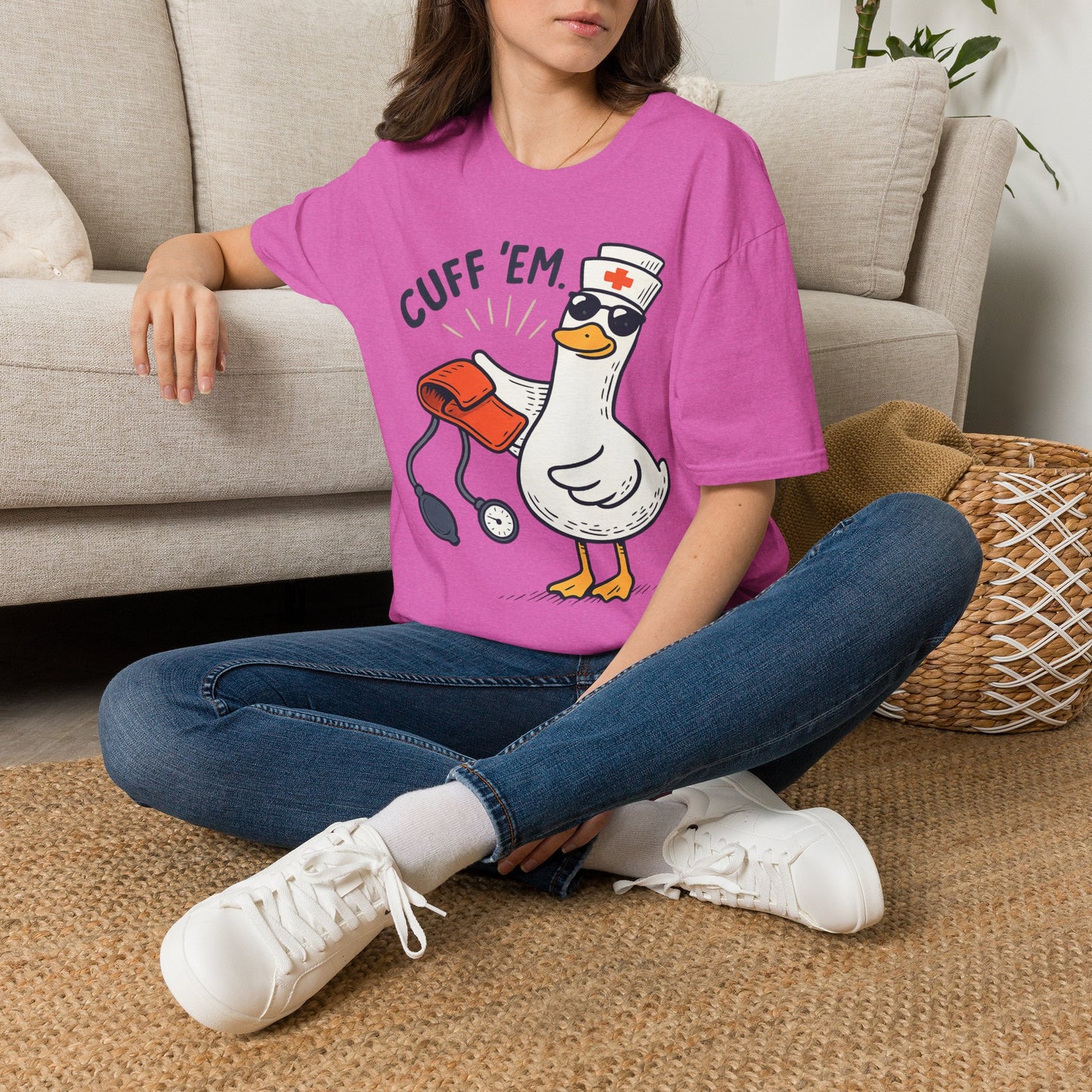 Nurse Goose "Cuff 'Em" T-Shirt — Funny Medical Humor Tee for Nurses & EMTs