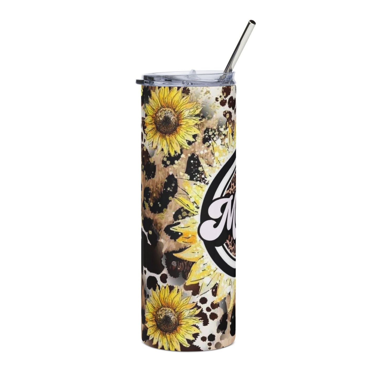 Mama Tumbler 20oz Stainless Steel - 'Bonus Mama' Sunflower Leopard Travel Cup