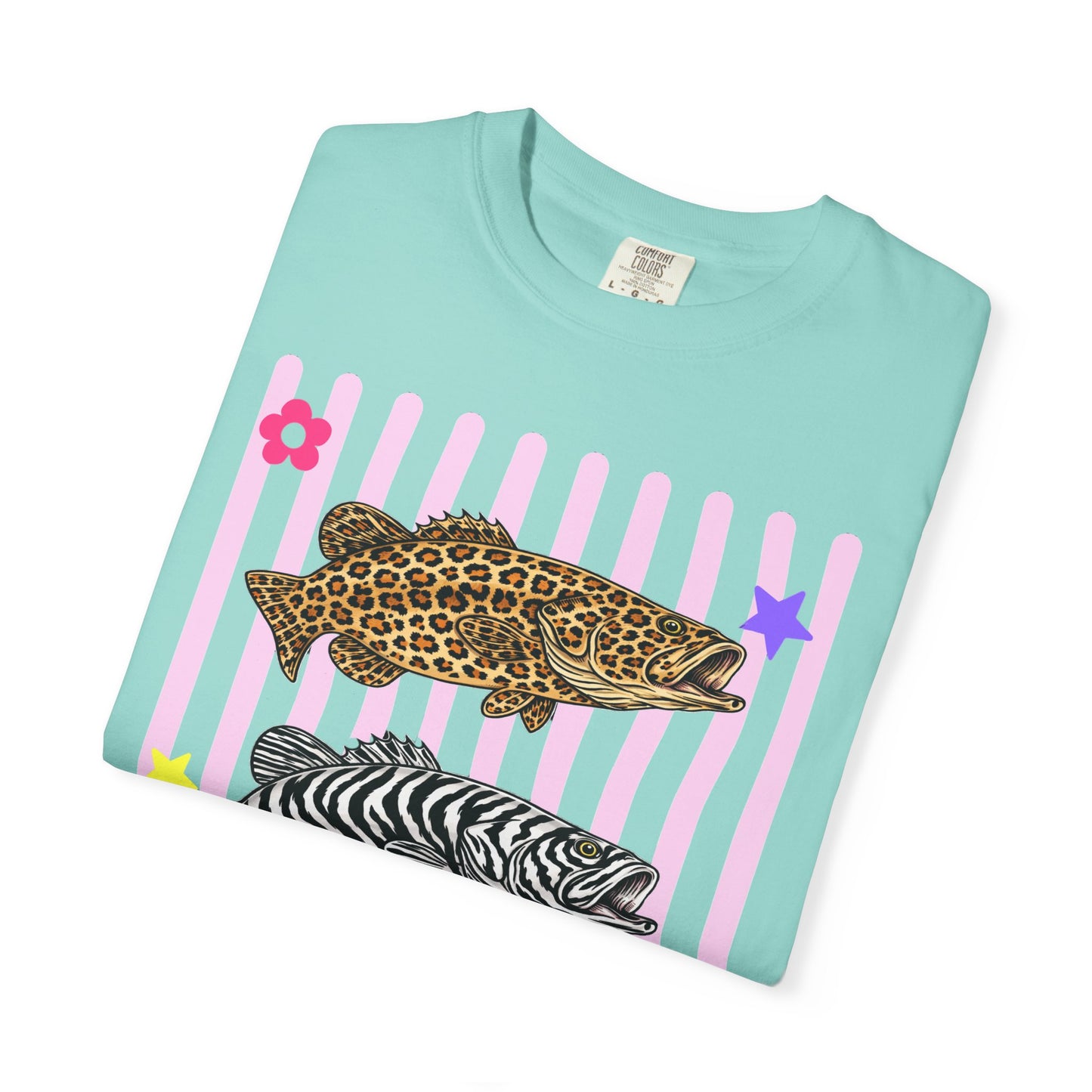 Leopard, Zebra & Tiger Fish Graphic T-Shirt — Cute Floral Striped Animal Print Tee
