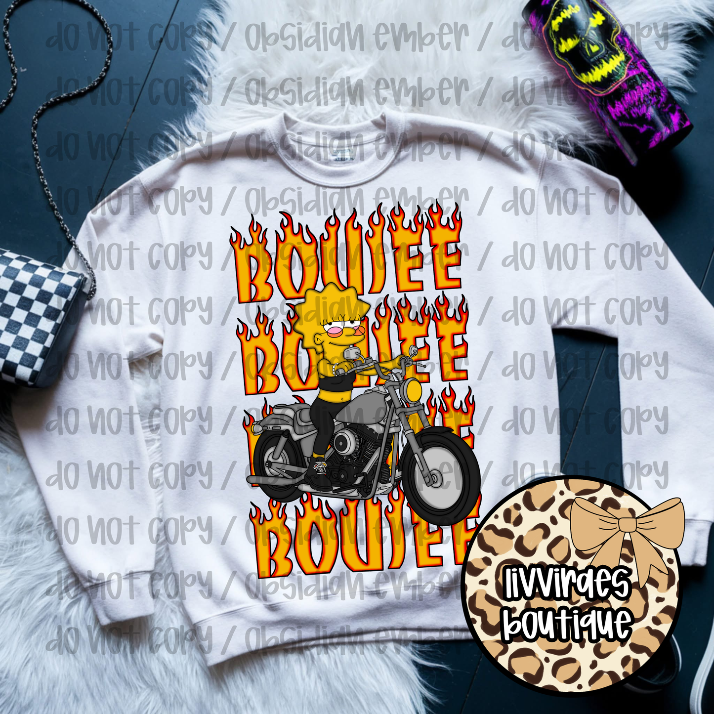 T-Shirt — 'Boujee' Motorcycle Graphic TSHIRT with Flames (Biker Streetwear)