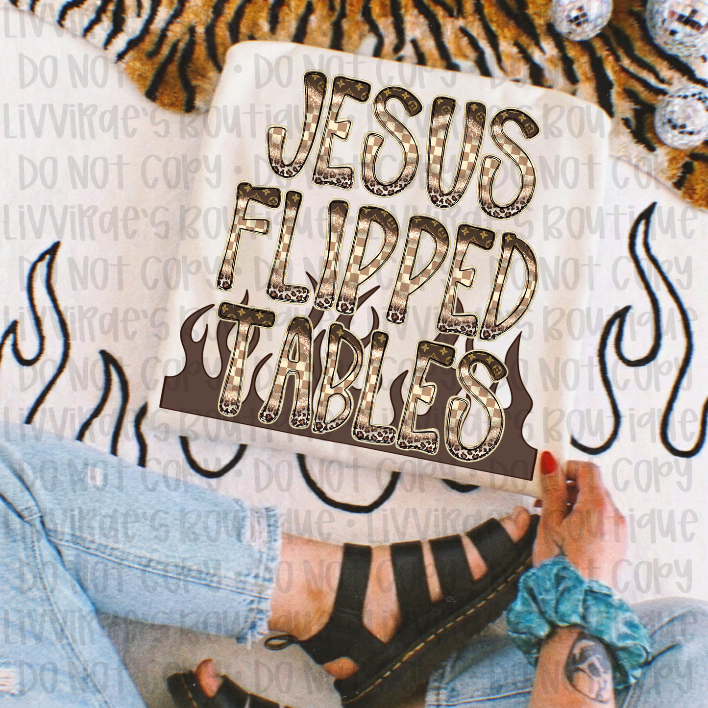 Christian Graphic T-Shirt — "Jesus Flipped Tables" Leopard Print Design