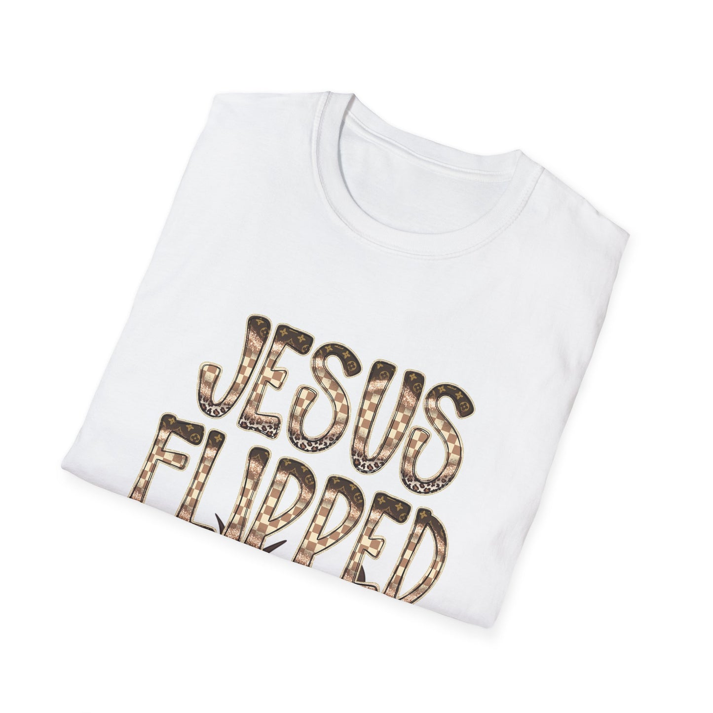 Christian Graphic T-Shirt — "Jesus Flipped Tables" Leopard Print Design