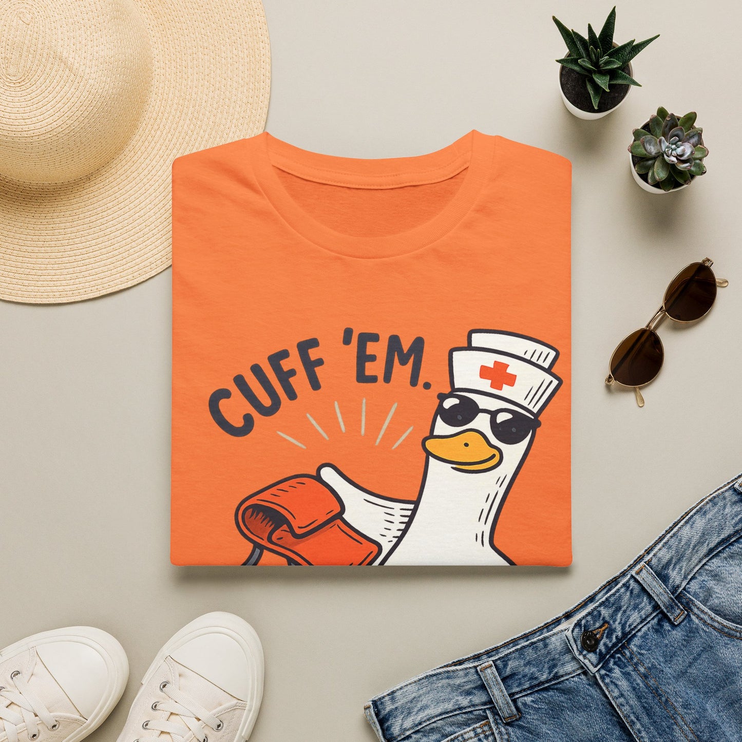 Nurse Goose "Cuff 'Em" T-Shirt — Funny Medical Humor Tee for Nurses & EMTs
