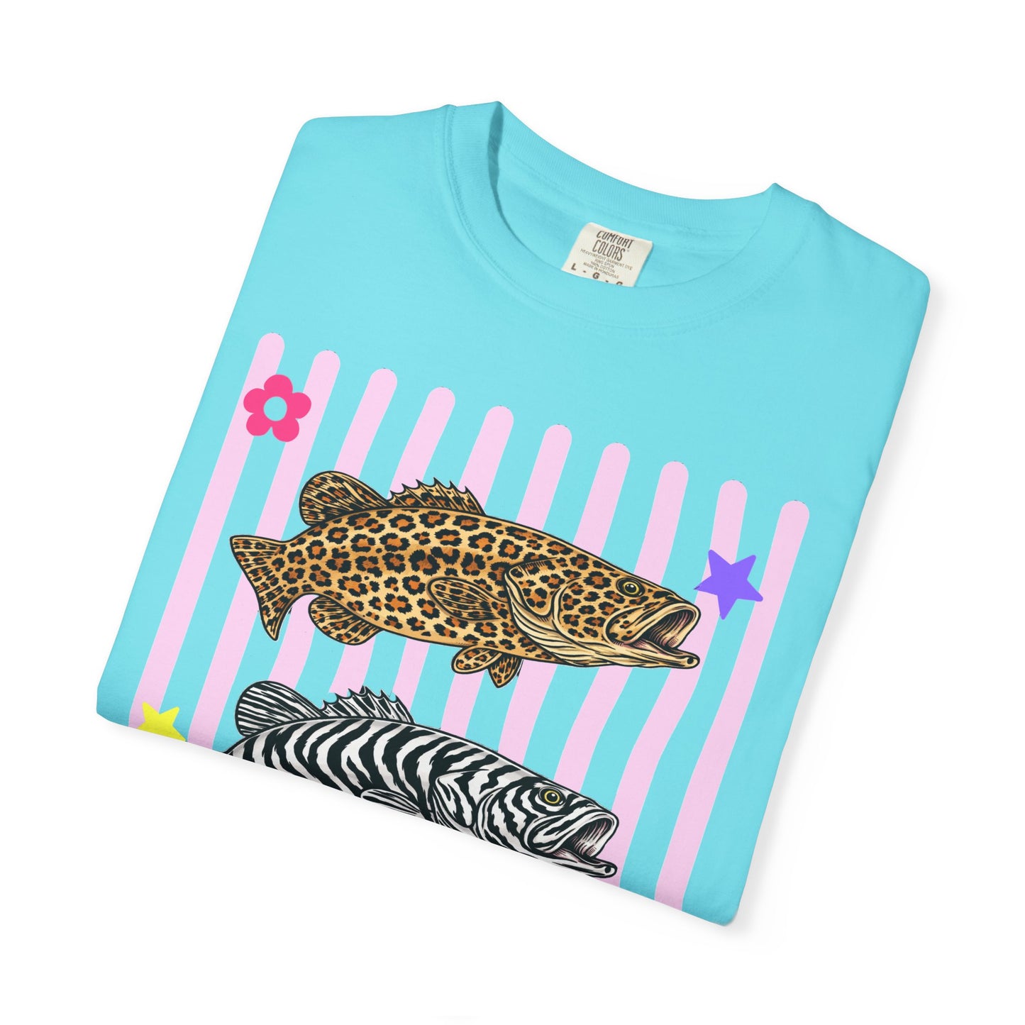 Leopard, Zebra & Tiger Fish Graphic T-Shirt — Cute Floral Striped Animal Print Tee