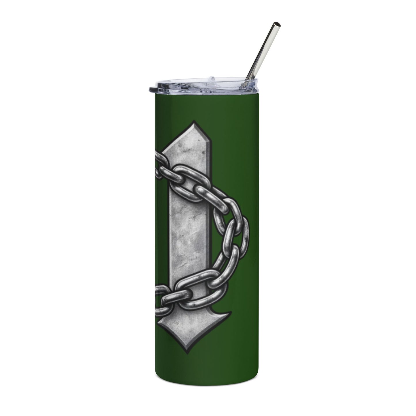 20oz Stainless Steel Tumbler — Green Gothic Letter with Chain Accent