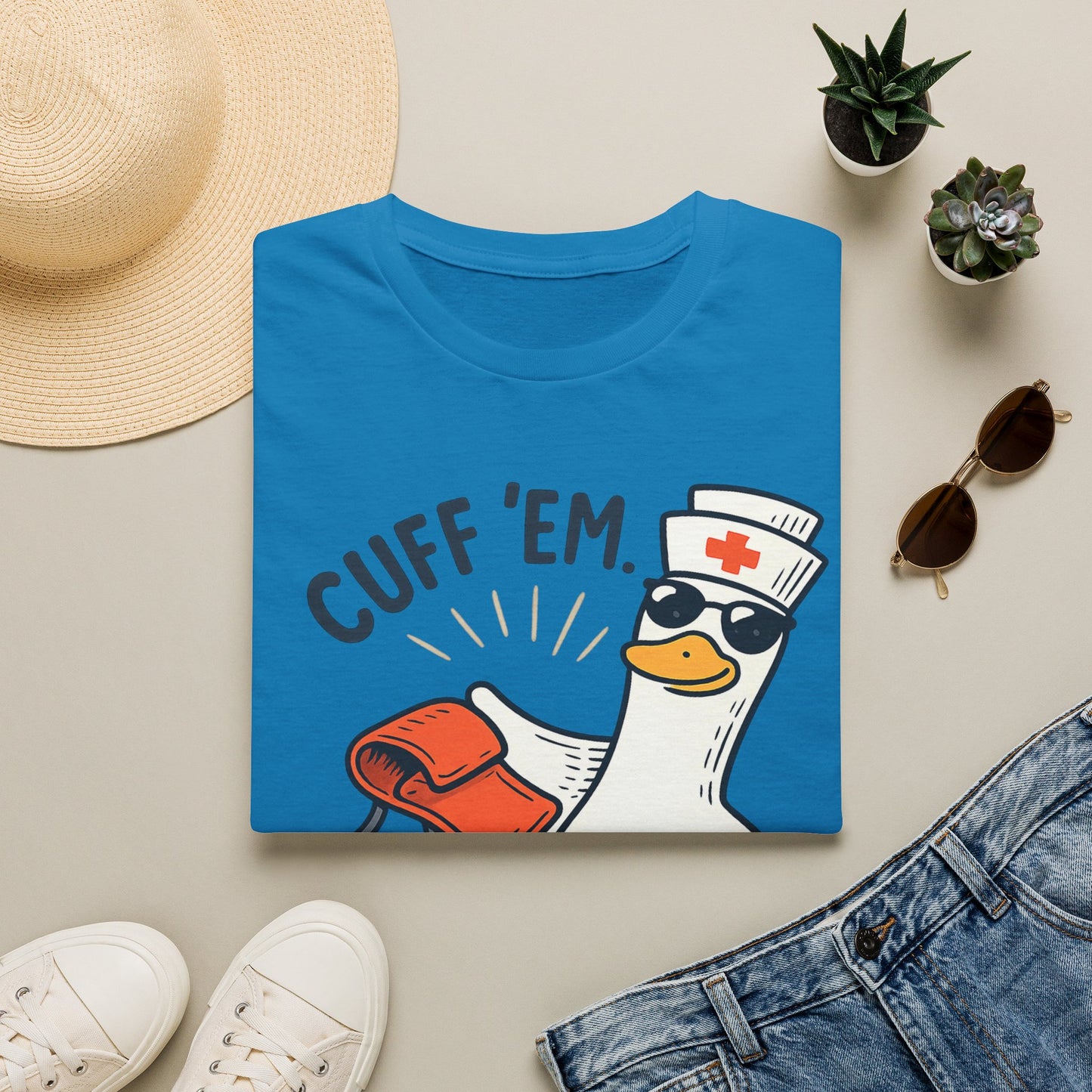 Nurse Goose "Cuff 'Em" T-Shirt — Funny Medical Humor Tee for Nurses & EMTs