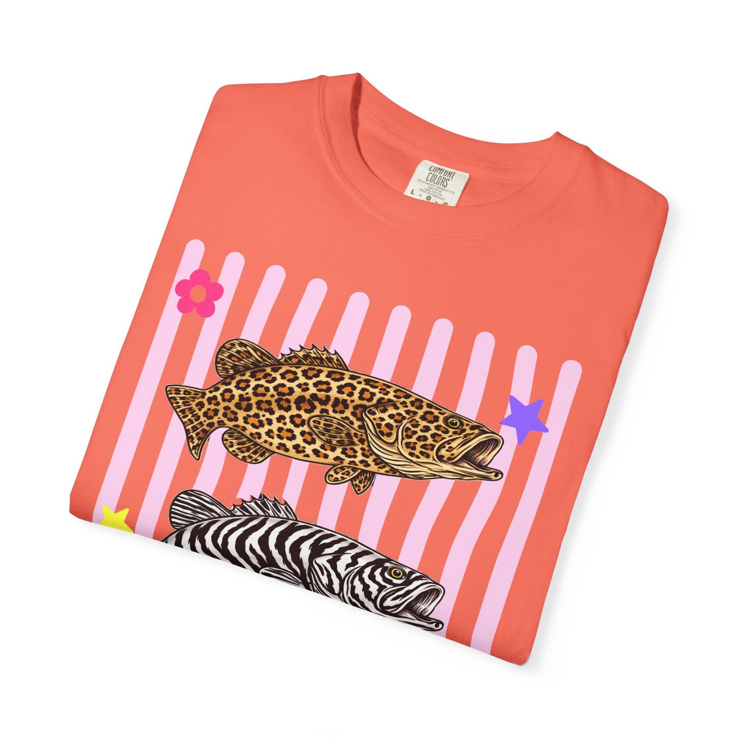 Leopard, Zebra & Tiger Fish Graphic T-Shirt — Cute Floral Striped Animal Print Tee