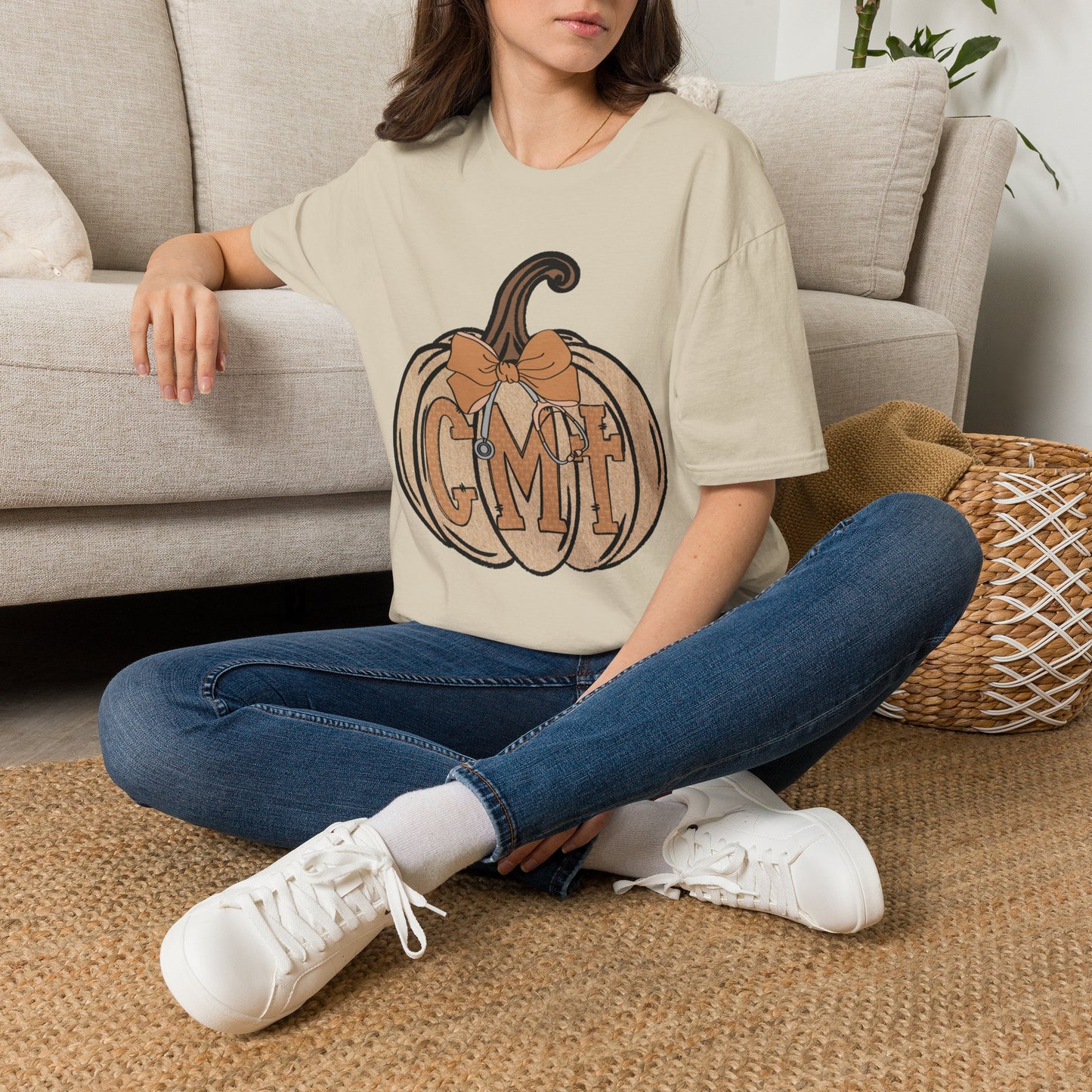 CMT Monogram Pumpkin T-Shirt — Rustic Fall Bow Pumpkin Tee