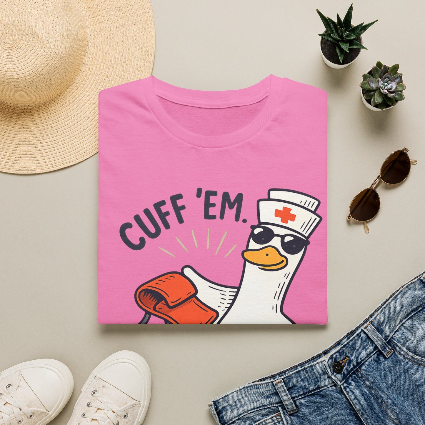 Nurse Goose "Cuff 'Em" T-Shirt — Funny Medical Humor Tee for Nurses & EMTs