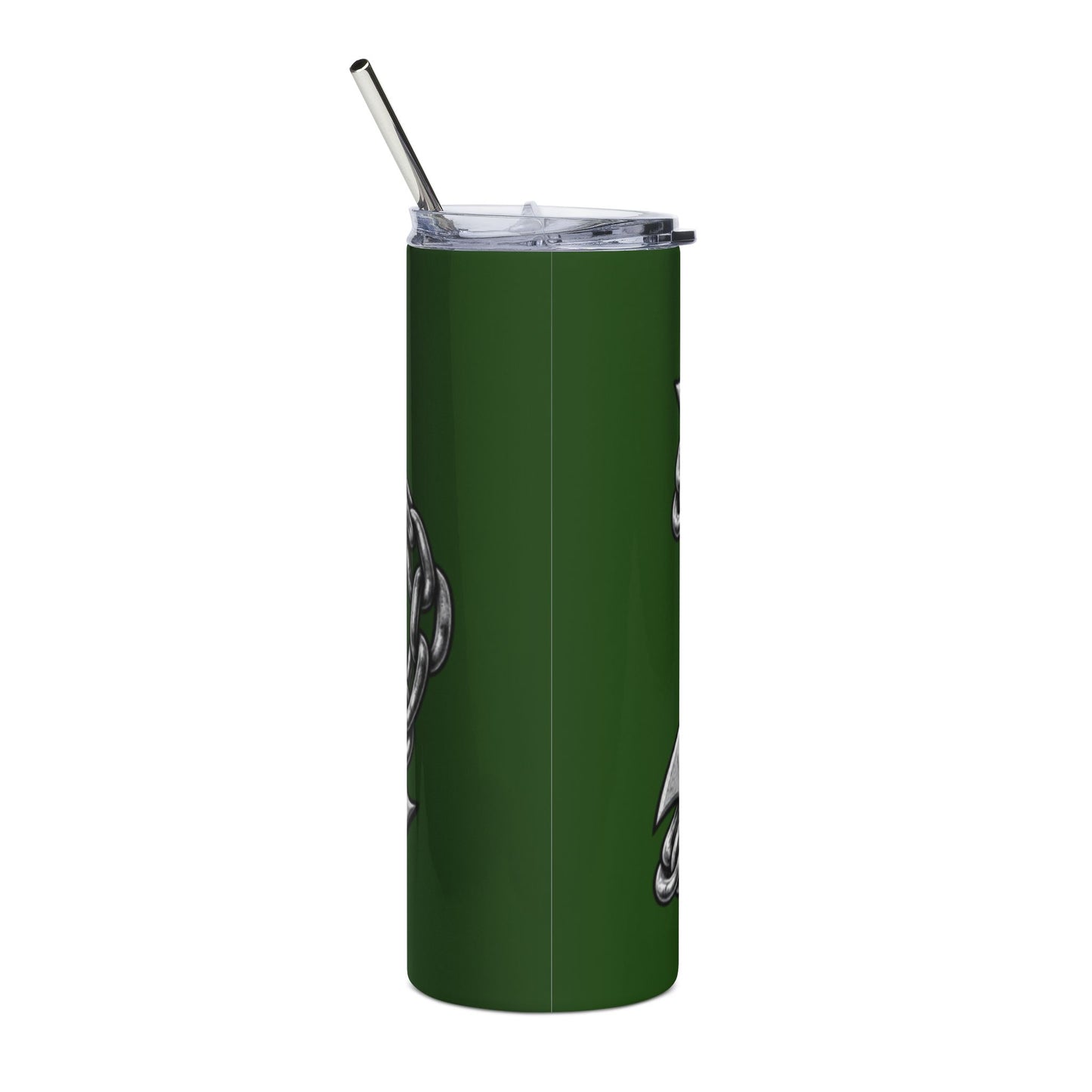 20oz Stainless Steel Tumbler — Green Gothic Letter with Chain Accent