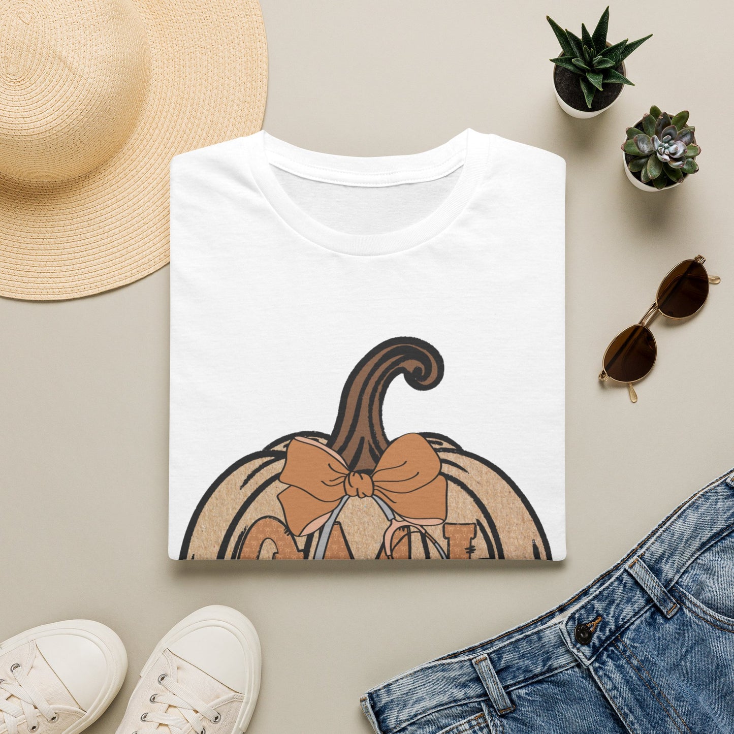 CMT Monogram Pumpkin T-Shirt — Rustic Fall Bow Pumpkin Tee
