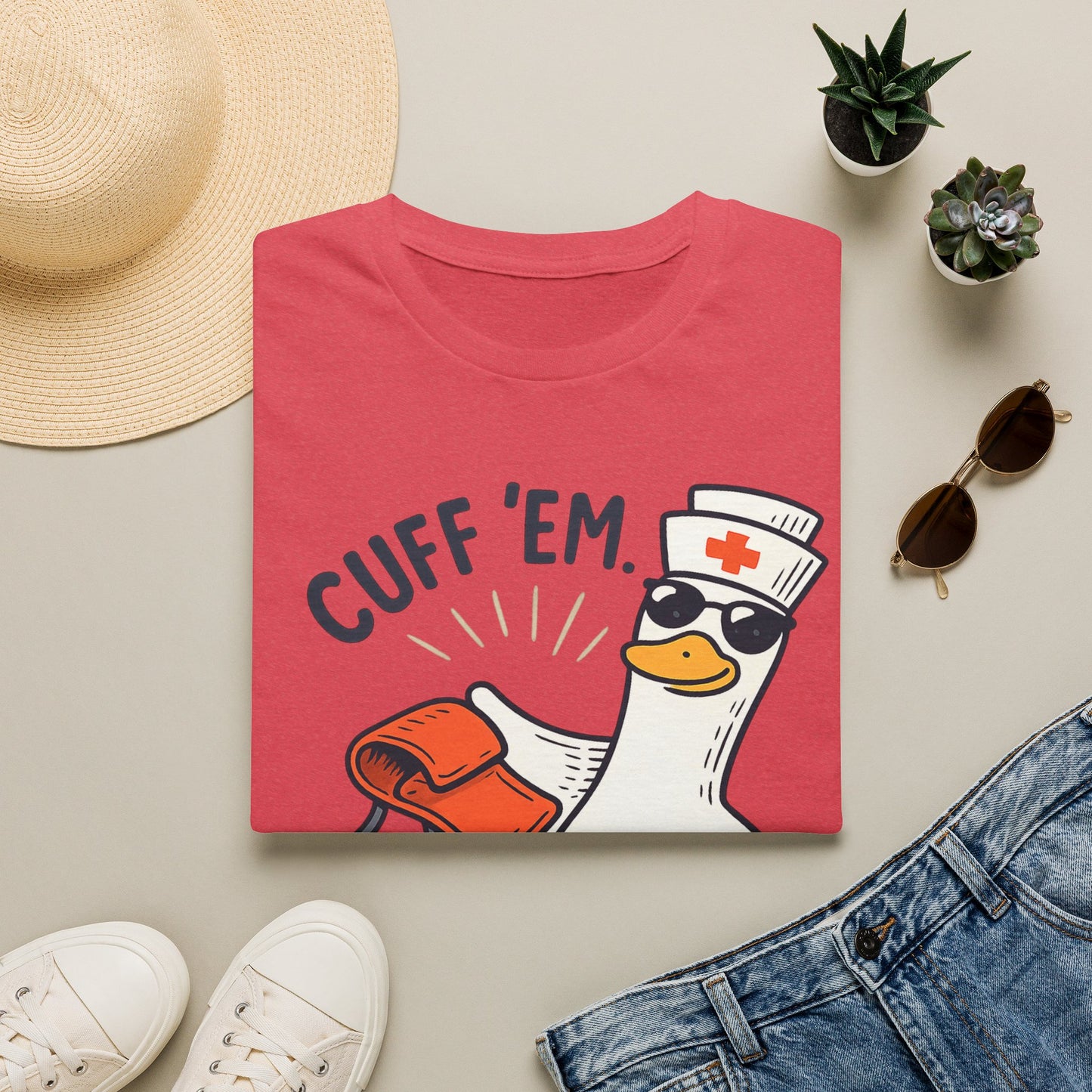 Nurse Goose "Cuff 'Em" T-Shirt — Funny Medical Humor Tee for Nurses & EMTs