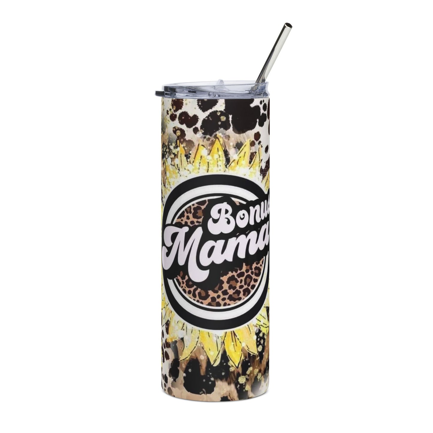 Mama Tumbler 20oz Stainless Steel - 'Bonus Mama' Sunflower Leopard Travel Cup