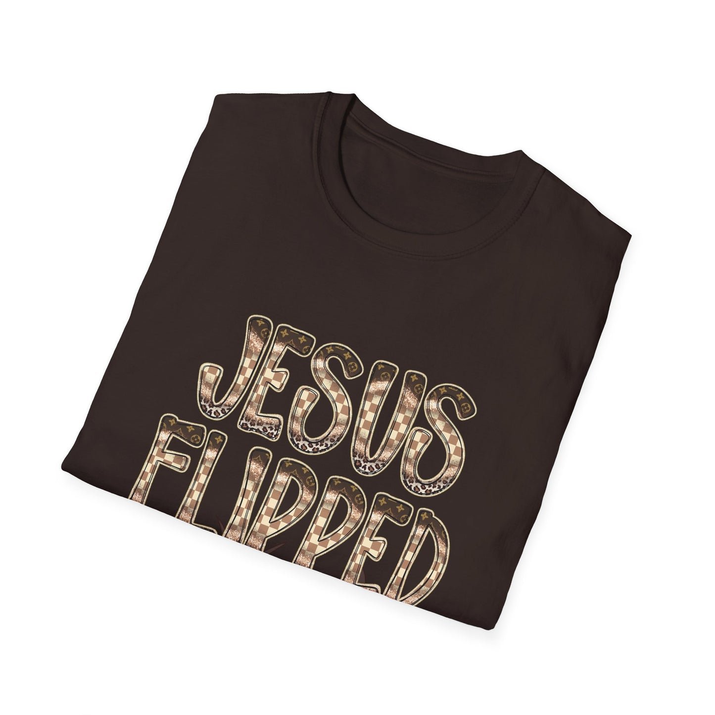 Christian Graphic T-Shirt — "Jesus Flipped Tables" Leopard Print Design