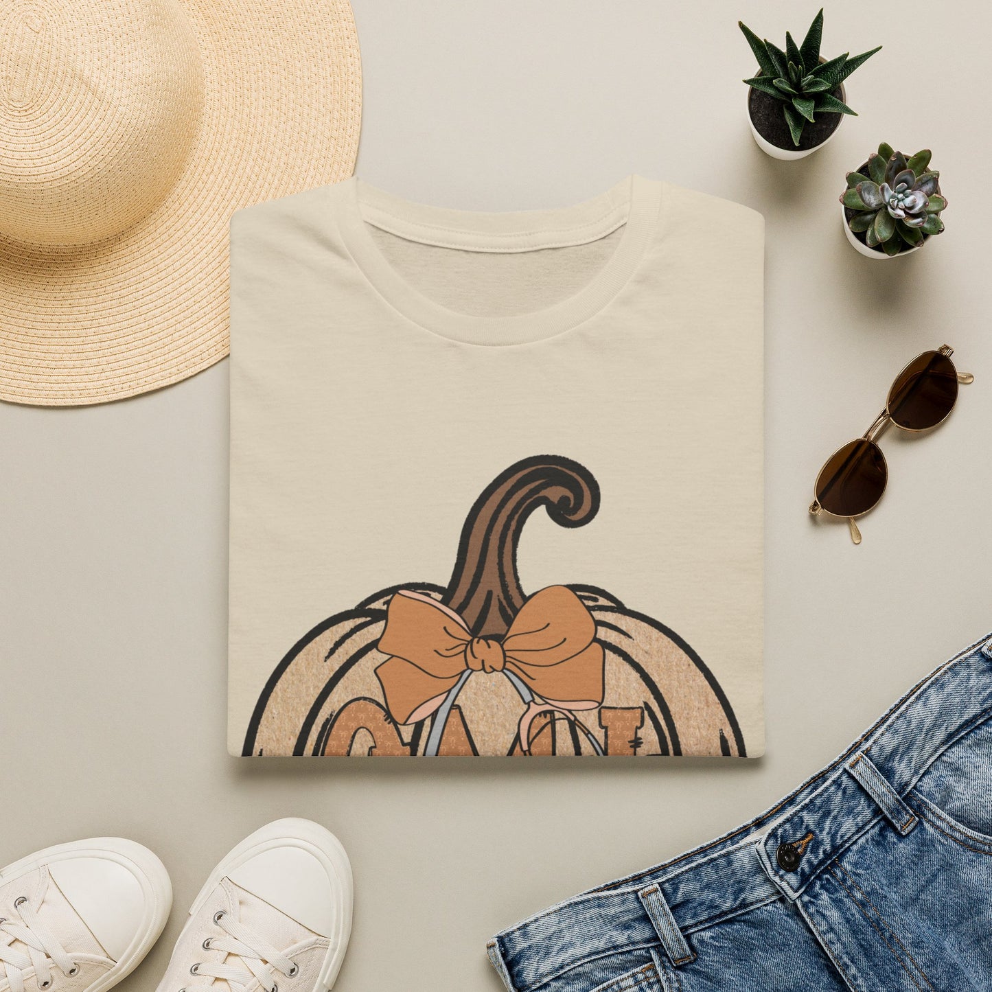 CMT Monogram Pumpkin T-Shirt — Rustic Fall Bow Pumpkin Tee
