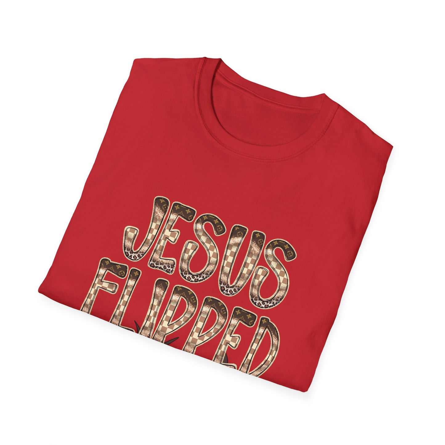 Christian Graphic T-Shirt — "Jesus Flipped Tables" Leopard Print Design