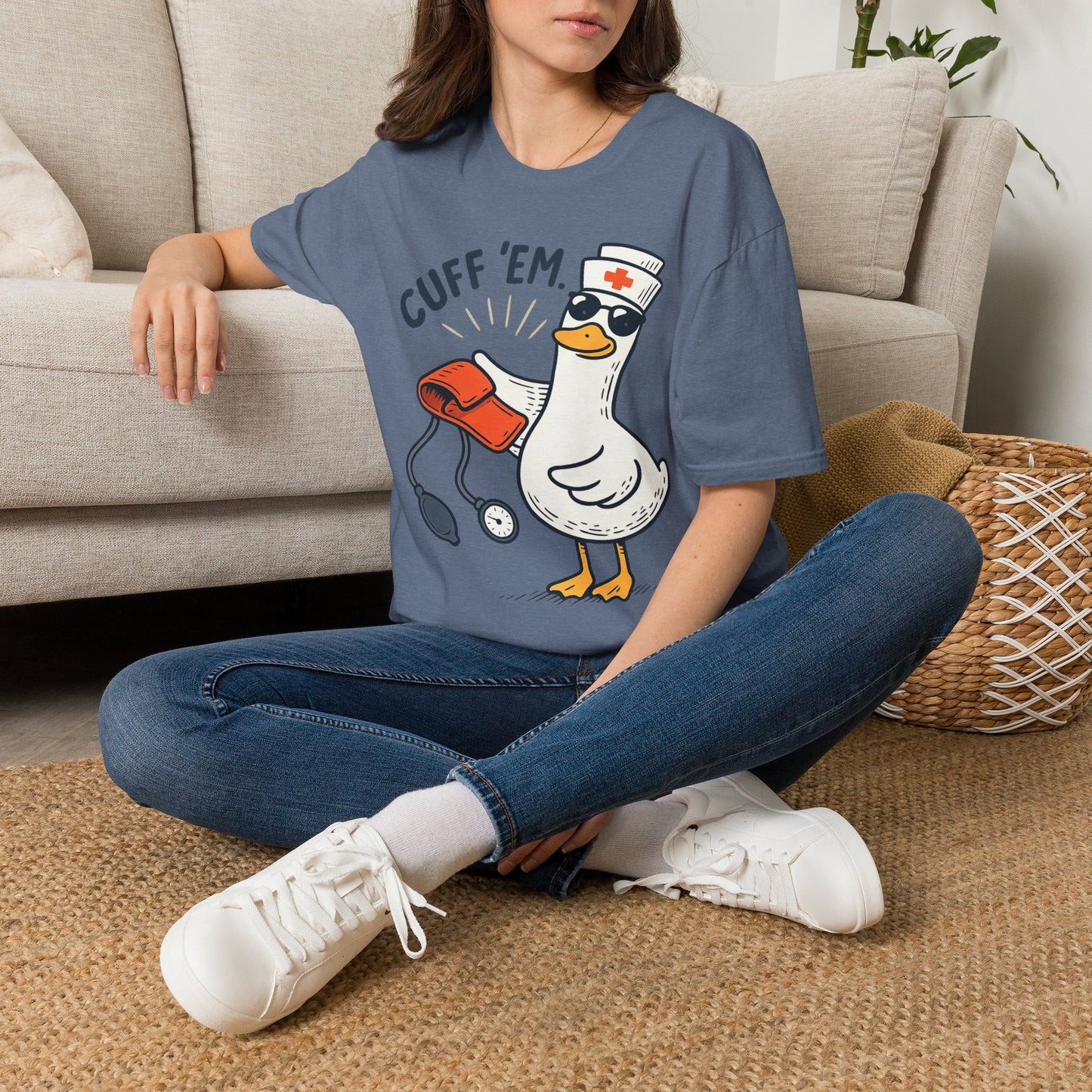 Nurse Goose "Cuff 'Em" T-Shirt — Funny Medical Humor Tee for Nurses & EMTs